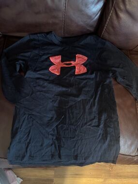 Under Armour Black Long Sleeve Tee with Red Logo for Kids